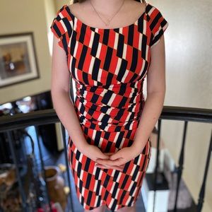 Blue, White, Orange, Gold on or off shoulder dress